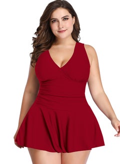 Buy Plus Size Swimsuit Women's Conservative Belly Cover Slim Separate Swimsuit Bikini Red in UAE
