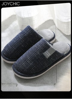 اشتري Men's Autumn and Winter Cotton Breathable Home Indoor Slippers Soft Sole Thickened Plush Warm Bedroom Slippers Dark Blue في الامارات