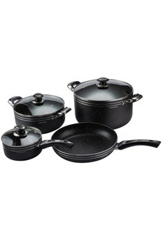 Buy 7 pieces Perfect Cooking Set Aluminum Pots Coated With Granite Non-Stick
Black With Glass Lids in Saudi Arabia