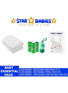 Buy Baby Essentials Pack Of 3 Scented Bag 3Pcs Bibs 10Pcs Towel 3Pcs Green in UAE