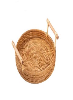 Buy Hand-Woven Round Rattan Food Storage Tea Tray in UAE