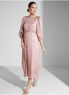 اشتري Boat Neck Puff Sleeves Dress في الامارات