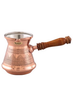 Buy Majestic Copper Turkish Coffee Pot – Capacity: 430 ml (Small Size) – Handcrafted with Wooden Handle, Perfect for Turkish Coffee, Arabic Coffee, Tea, Milk, and Hot Beverages in UAE