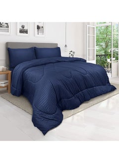 اشتري Down Alternative Comforter  Set -Ultra Soft Brushed Stripe Microfiber Fabric, 200GSM Soft Fibersheet Filling, Size : King  240 x 260cm , Color: Navy Blue في الامارات