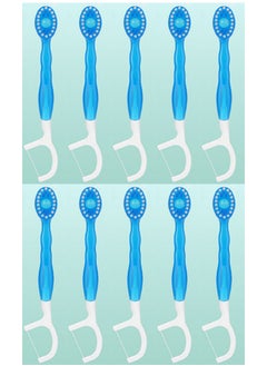 Buy 10 Pcs 5-in-1 Mint Disposable Toothbrushes Travel Toothbrush Oral Care with Floss Tongue Scraper Toothbrush, Tooth Flossing Inter Dental Brush with Toothpaste, Dental Floss Picks in Saudi Arabia