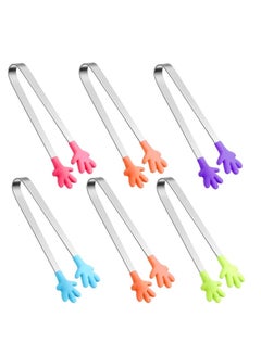 Buy Silicone Mini Tongs 6PCS, 5 Inch Hand Shape Food Tongs, Colourful Small Kids Tongs for Serving Food, Ice Cube, Fruits, Sugar, Barbecue in Saudi Arabia