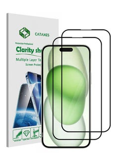 Buy 2 Pack For iPhone 15 Plus Screen Protector Scratch and Shatter Resistant Anti Bubble HD Clear Glass in UAE