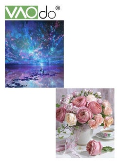 Buy 2PCS 5D DIY Diamond Painting Set Different Shape Dot Diamond Painting Starry Sky & Flower Living Room Bedroom Wall Decoration Painting 30*40CM in Saudi Arabia