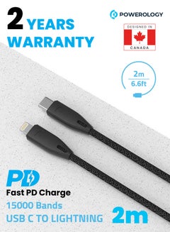 Buy iPhone Fast Charging Cable, USB-C to Lightning 2 Metre, Fast And Secure Charging, Long Lasting Flexibility - Black in UAE