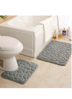 Buy 2-Pieces European Simple Style Toilet Floor Mat Suit Bathroom Carpet Set Polyester Fiber Grey 80x50 cm And 50x40 cm in UAE