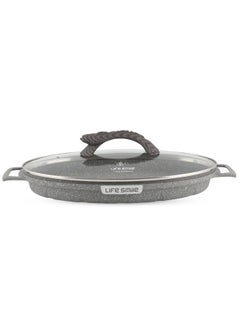 اشتري Fish Frying Pan With lid, Granite Coating Non Stick Oval Frying pan 100% PFOA FREE, Oven Safe في الامارات