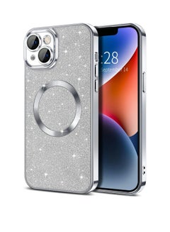 Buy iPhone 14 Case Glitter, Clear Magnetic Phone Cases with Camera Lens Protector [Compatible with MagSafe] Bling Sparkle Plating Soft TPU Slim Shockproof Protective Cover Women Girls in UAE