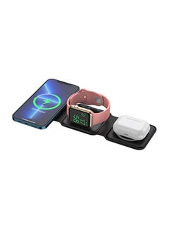 Buy 3 in 1 wireless charger, foldable induction chargers, fast magnetic charging pad compatible with iPhone 14/13/12/11/Galaxy/Air pods pro/Iwatch in UAE