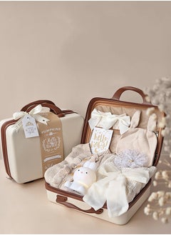 Buy Baby Gift Box Newborn Girl Beige Clothes Set, Wooden Carving Suitcase in Saudi Arabia