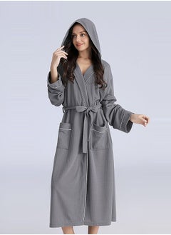 اشتري Cotton Hooded Bathrobe, Hooded Bathrobe with Piping - Lightweight, Long, Super Soft Spa Pajama Robe, Luxurious Bathrobe Waffle Fabric for Bathroom, Bedroom, Indoor and Outdoor في الامارات