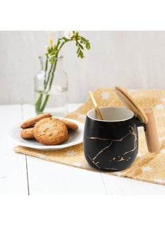 Buy Porcelain mug with handle, wooden lid, and gold spoon in Egypt