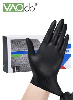 Buy 100 Count Black Nitrile Disposable Gloves Chemical Resistance Latex Powder Free Textured Fingertips Gloves in UAE