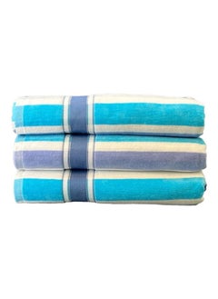 Buy White Rose Premium Quality Blue Beach Towel Stripes Cotton Beach Towels - Luxuriously Soft, Fast Drying, and Exceptionally Absorbent (3 Pic Set - 70x140 cm) in Saudi Arabia