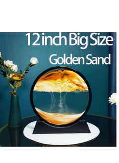 اشتري Artistic Golden Sandglass Round Shape 12 inch Deep Sea Sand Art Display with Stand For Relaxing Kinetic Sandscape Decor Quicksand Painting Decor Desktop Decor في السعودية