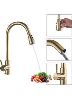 Buy Kitchen Faucet with Pull Down Sprayer Brushed Gold High Arc Single Handle Kitchen Sink Faucet with Deck Plate in Saudi Arabia