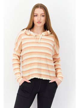 اشتري Women Hooded Long Sleeve Stripe Crop Sweatshirt, Beige Combo في السعودية