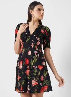 Buy Floral Print Puff Sleeve Dress in UAE