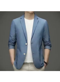 Buy Fashion Business Casual Blazer Autumn 2024 Slim Fit Mens Suit Jacket Blue in UAE