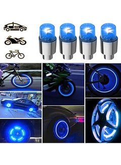 Buy Bicycle Wheel Light, Blue LED Tire Valve Stem Neon Light Bulb Waterproof Tire Light Valve Light Spoke Flash for Cars, Motorcycles, Bicycles and Other Valve Cover Accessories (4 Pieces) in Saudi Arabia