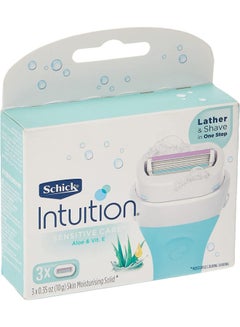 Buy Intuition Sensitive Care 4 Blade Razor Refill-Enriched With Aloe & Vitamin E-Lather & Shave In One Step-Moisturises During Shave-Dermatologist Tested-3 Cartridges in UAE