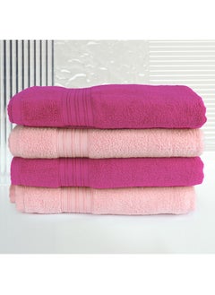 Buy 4 Piece Bathroom Towel Set ZERO TWIST 410 GSM Zero Twist Terry 4 Bath Towel 75x130 cm Fluffy Look Quick Dry Super Absorbent Light Pink & Dark Pink Color in UAE