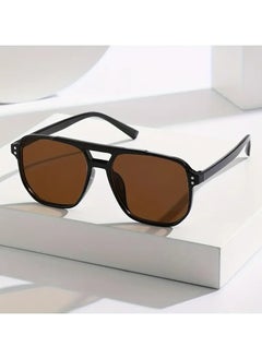 Buy Rivet Double Beam Square Fashion Sunglasses Unisex Trendy Concave Shape Retro Shades in UAE