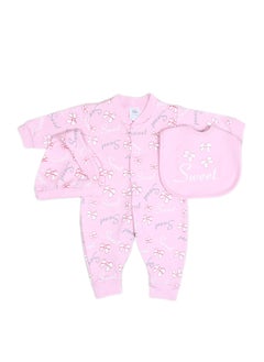 Buy Baby Girls Jumpsuit Interlock With Cap & Bib (3pcs) in Egypt