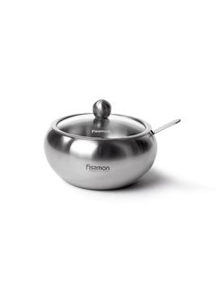 Buy Fissman Stainless Steel Sugar Bowl With Glass Lid And Spoon in UAE