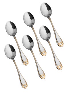 Buy 6-Piece Stainless Steel Dinner Spoon Set Silver With Gold in Saudi Arabia