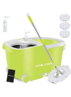 Buy GROOVIER Spin Mop Bucket - 2x Drier Mopping, Stainless Steel Deluxe 360 Spinning Mop Bucket Floor Cleaning System with Microfiber Mop Heads,125cm Extended Handle, 2x Wheel for Home Cleaning (45x26x23) in UAE