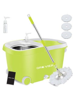 اشتري GROOVIER Spin Mop Bucket - 2x Drier Mopping, Stainless Steel Deluxe 360 Spinning Mop Bucket Floor Cleaning System with Microfiber Mop Heads,125cm Extended Handle, 2x Wheel for Home Cleaning (45x26x23) في الامارات