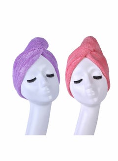 اشتري Microfiber Quick Drying Hair Towel Wrap, Absorbent Turban Head Wrap with Button, Anti Frizz Hair, Drastically Reduce Hair Drying Time, 2pcs في الامارات