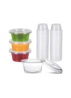 اشتري 100PCS Disposable Plastic Portion Cups, Lidded Souffle Cups Jello Shot Containers Food Sampling Cups Catering Supplies BPA Free Plastic Condiment Cups Stackable Storage Mini Food Cups ( 2 oz ) في السعودية