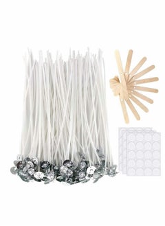 اشتري Candle Wicks, 100 Pcs with 60Pcs Candle Wick Stickers and 10 Pcs Wooden Candle Wick Centering Device, Candle Making Kit, Cotton Pre-Waxed Candle Wicks for Soy Beeswax Candle DIY Gift (4inch) في الامارات