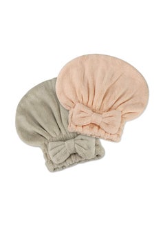 Buy Microfiber Hair Towel Wrap and Shower Cap Set for Quick Drying, Soft Turban for Long, Curly, Thick Hair - 2 Pack in UAE