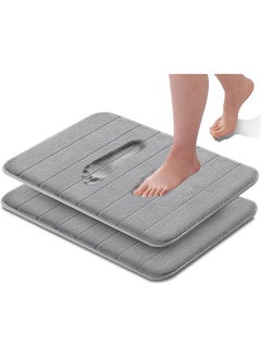 اشتري Foam Bath Mat, (2 Pack) GVTECH Non-Slip Back, 40x60 cm Fleece Softness, Highly Absorbent, Bathroom Carpet, Super Soft Microfiber Bath Rug, Rectangle, Easy to clean Mat (Grey) في السعودية