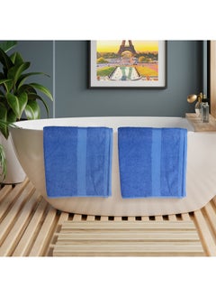 Buy 10 Pcs MATRIX Dyed Towel set 500 GSM 100% Cotton Terry Zic Zac Border 2 Bath Towel (70x140) cm, 2 Hand Towel (50x90) cm, & 6 Face Towel (33x33) cm Soft Feel Highly Absorbent Dark Blue Color in UAE