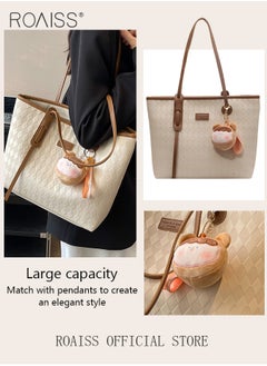 Buy Women Canvas Single Shoulder Bag Spacious Student Bag Ladies Zippered Tote Bag for Commuting in UAE