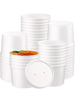 Buy White Paper Cups 12oz With Paper Lid Soup Salad Ice Cream Cups 50 Pieces in UAE