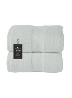 Buy Premium 100 % Combed Cotton 2-Pcs Bath Sheet Set (85 X 172 CM) 600 GSM Large Towel, Highly Absorbent, Quick Dry,Best Towel for Bathroom, Spa And Hotel,Light Grey in UAE