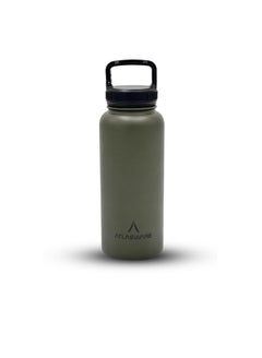 Buy Stainless steel sports water bottle with a wide top cover, 1 Liter, Army in Saudi Arabia