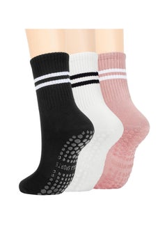 Buy 3 Pairs Yoga Socks For Women，Non Slip Socks Pilates Socks For Yoga,Pilates， Ballet, Dance（Pink，Black，White） in Saudi Arabia