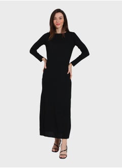 Buy Ribbed Crew Neck Dress in UAE