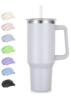 Buy COOLBABY 40 oz (1.2L) Tumbler with Handle and Straw, Insulated Stainless Steel Tumbler with 2 In 1 Lid, Double Vacuum Travel Mug Coffee Cup(White） in UAE