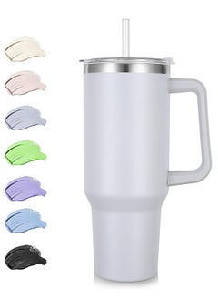 Buy COOLBABY 40 oz (1.2L) Tumbler with Handle and Straw, Insulated Stainless Steel Tumbler with 2 In 1 Lid, Double Vacuum Travel Mug Coffee Cup(White） in UAE